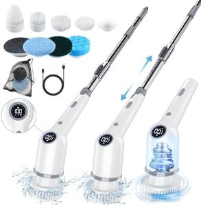 ADSAQOP Brosse Electrique Nettoyage, Nettoyeur de Douche à Affichage Numérique sans Fil à 3 Vitesses Max 510 RPM, Nettoyeur à Longue Poignée et 9 Brosses Remplaçables, pour la Maison, Voiture