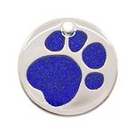 Personalised Engraved 25, 32 & 36mm Glitter Paw Print Pet Tag. Bold Contrasting Text. Small, Large & Very Large CAT/Dog ID Tags (Blue, 32mm (Medium & Large Dogs))