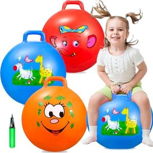 Bouncy Balls with Handle for Kids, Ride On Toys Balls for Toddlers 1-3 & Kids 4-8, 3 Pack Hopper Ball 18 Inch Size with Air Pump for Kids Jumping Sports Ride Games Balance Exercise Indoor Outdoor Fun