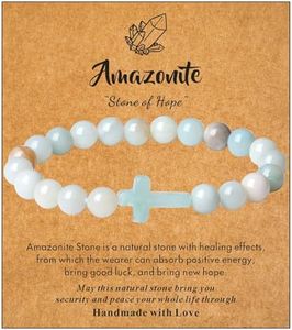 XIANNVXI Crystal Cross Bracelet for Women Men Christian Gifts Rosary Bracelet 8mm Beaded Bracelet Healing Crystal Bracelet Jewellery Religious Gifts Baptism Gifts Catholic Gifts, Stone