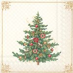 Boston International IHR 20-Count Lunch Paper Napkins, 6.5 x 6.5-Inches, Nostalgic Christmas Tree