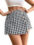 WDIRARA Women's Plaid High Waisted Asymmetrical Vintage Skirt Casual Shorts Skort Houndstooh Black White Petite S