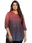 AMYDUS Plus Size Women Rust Midnight Ombre Printed Top | Sizes 2XL to 9XL | Centre Pleat for Tummy Flaws | Complete Hip Coverage | High-Low Hem | Plus Size Tops for Women | Plus Size Tunic Top