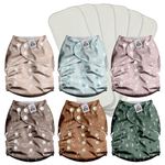 Mama Koala 2.0 Cloth Diapers for Babies with AWJ Lining, 6 Pack with 6 Bamboo Cloth Diaper Inserts - Reusable and Washable Pocket Diapers(Simply Neutrals)