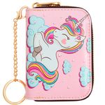 Kaabao Credit Card Holder, RFID Blocking Wallet for Women Small Slim Leather Wallets with Keychain Zipper Business Cards Case, Cute Unicorn Pink, S, Minimalist, Compact