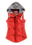 BOFETA Ladies Plain Hooded Vest Casual Light Weight Down Plus Size Vest Red 2XL