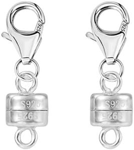 Magnetic Necklace Clasps and Closures, 2 Pcs 925 Sterling Silver Magnetic Clasps for Necklaces White Gold Plated Converter Closures Connector Clasps for Bracelet Anklet DIY Jewelry Making Supplies