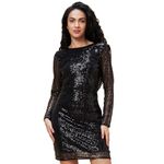 Globus Women Black Embellished Boat Neck Back Cowl Draped Party Bodycon Above The Knee Dress-3639398002