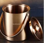 GLEDAM Rose Gold 1.5 Litre Matte Finish Stainless Steel Double Insulation Ice Bucket with Tong | Gift Items| Home Decor | Ice Box | Bar Accessories for Home and Party: (1.5 Litre)1 Pc Each (1.5 Litre)