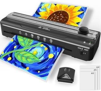 Plastifieuse A4 avec 20 Pochettes de Plastification pour A4 A5 A6, Chauffage Rapide, Chaud et Froid, Plastifieuse Multifonction avec Coupe-Papier et Coins Arrondis