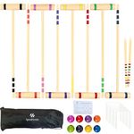 SpeedArmis 8 Players Croquet Set with 32In Regulation &28In Standard Size Rubber Wood Mallets, Colored PE Ball, Wickets, 21In End Stakes - Lawn Backyard Game Set for Teens/Adults/Family