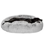 Furhaven Pet Bed for Dogs and Cats - Plush Long Faux Fur Round Ultra Calming Deep Dish Cushion Donut Dog Bed with Removable Washable Cover, Mist Gray, Jumbo (X-Large)