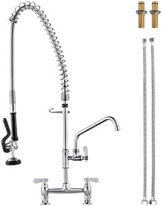 Deck Mount Commercial Kitchen Faucet: iVIGA 36" Height Commercial Sink Faucet with Pre-Rinse Sprayer - 8“ Center with 10" Add-on Swing Spout Faucet & Pull Down Spray