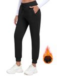 MoFiz Women's Fleece Lined Joggers Warm Pant with Zipper Pocket Winter Running Hiking Track Sweatpants A-Black,L