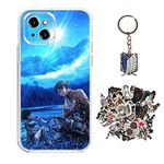 Compatible with iPhone 15 Case Attack -on Titan Anime Design [with Keychain and 50pcs Stickers] Cartoon Transparent Soft Silicona Case for iPhone 15