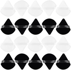 Xrkuu 20 PCS Cosmetic Powder Puff, 2.83'' Cotton Triangle Face Makeup Puff Setting For Loose Powder Velvet Soft Body Foundation Portable Wet Dry With Ribbon Band Handle Beauty Tool (Black; White)