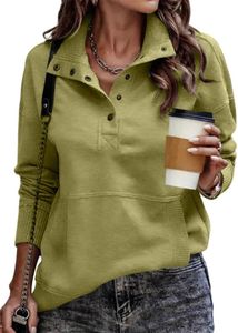 SHEWIN Womens Sweatshirt Casual Long Sleeve Lightweight Sweatshirts Loose Button V Neck Pullover Tops Fall Clothes for Women 2026,US 12-14(L),Pickle Green