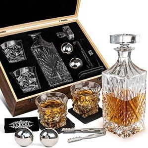 Whiskey Decanter Set Whiskey Stones Gift Set for Men Whisky Glasses in Gifts Box 2 Reusable Stainless Steel Whisky Ball 2 Crystal Whisky Glass 1 Whiskey Decanter for Men Lovers Boyfriend Dads