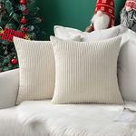 MIULEE Set of 2 Striped Corduroy Square Throw Pillow Case Soft Cushion Cover Sham Home for Sofa Chair Couch/Bedroom Decorative Fluffy Large Pillowcases 18x18 Inch 45x45cm Cream White