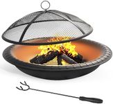 DWVO 23.6 in Steel Replacement Fire Bowl with Round Spark Screen, Poker and Detachable Grate, Wood Burning Fire Pit Bowl for Backyard, Porch, Deck, Camping, BBQ