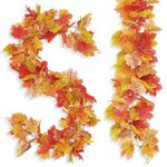 2 Pack Artificial Autumn Fall Maple Leaf Garland, 5.8ft/Piece Hanging Vine Garland with Hooks, Artificial Autumn Leaves Foliage Garland Thanksgiving Decor for Home Wedding Fireplace Party Christmas