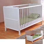 Sweetsen White Solid Wood Baby Cot Bed & Deluxe Mattress Aloe Vera. Converts into a Toddler Bed Height Adjustable Protective Teething Rails