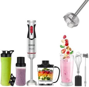 INALSA Hand Blender Mixer|1800W DC Motor|Chopping,Whisking,Frothing,Multipurpose Jar & 2Ready To Go Bottles|20 Speed Control With Turbo Speed|Stainless Steel Rod&Blades|2 Yr Warranty,1800 Blend N Go