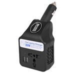 AllExtreme 200W Car Power Inverter 12V DC to 220V AC Laptop Charger with 2 USB Smart Type C Charging Port Universal Outlet & LED Light Indicator (Black, 1Pc)