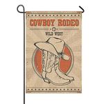 oFloral Cowboy Rodeo Garden Flag Western Vintage Illustration with Cowboy Boots and Hat 12 x 18 Inches Summer Double Sided Burlap Yard Outdoor Indoor Decoration Supplies