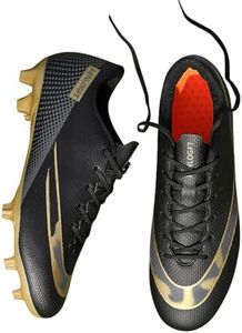 Fenlogft Unisex Sizes Leather Soccer Cleats with Lace-Up for Training Firm Ground & Turf - Men, Women, Boys & Girls American Football Shoes Boot, Black Gold, 7 Women/6 Men
