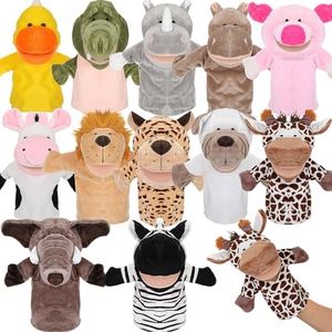 Wettarn 12 Pieces Puppets for Kids Plush Animal Hand Puppet with Open Movable Mouth Puppets Toy for Toddler School Classroom Preschool Birthday Gift(Cute Style)