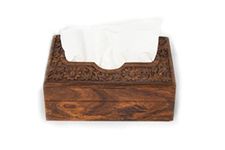 Zyntix Wooden Tissue Box Holder Cover 9x5 inch Napkin Holder Tissue Paper Holder for Dining Table Tissue Holder for Dining Table Napkin Holder Tissue Rack for Facial Napkins(Full Carving)