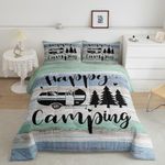 Castle Fairy Rustic Farmhouse Style Comforter Set 2 Pcs,Camper Bedding Sets for Kids Teens,Happy Camping Black Sketch Drawing Duvet Bedding Comforter for Boys Girls Bedroom,2 Pcs