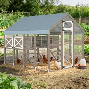 Large Wooden Chicken Coop, Walk-in Chicken Run with Waterproof Cover, Large Poultry Cage for Yard Farm Backyard Hen House, Duck Coop and Rabbit Run with Nesting Boxes, for 8–12 Chickens