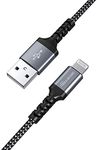 Tera Grand - Apple C89 MFi Certified Lightning to USB-A Braided Cable for iPhone 14/13/12/11 Pro Pro Max Plus Mini, SE XS Max XR X, 8/7/6 Plus, iPad, AirPods, 4 Ft Black/White