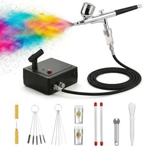 Magicrose Dual Action Mini AirCompressor Airbrush Kit Gravity Feed Air Brush with Spare Nozzle Needle and Airbrush Cleaning Kit Painting Mini Airbrush Set for Painting Portable Air Brush Set