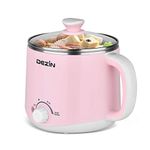 Dezin Electric Hot Pot, Rapid Noodles Cooker, Stainless Steel Mini Pot 1.6 Liter, Perfect for Ramen, Egg, Pasta, Dumpling, Soup, Porridge, Oatmeal with Temperature Control and Keep Warm Function, Pink