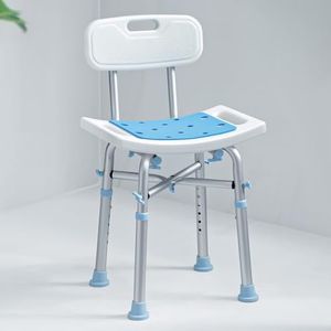 OasisSpace Heavy Duty Shower Chair with Back 500lb, EVA Padded Bath Seat with Free Assist Grab Bar - Medical Tool Free Anti-Slip Shower Bench Bathtub Stool for Elderly, Senior, Handicap & Disabled