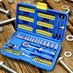 Goodyear 130pc Socket Set + Screwdriver Bits Set Including 72-Teeth Ratchet Handle with Hard Case