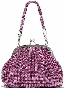 DJBM Women Full Diamonds Bucket Handbag Rhinestone Clutch Purse Evening Clutch for Women Party Prom Cocktail Wedding, Pink E