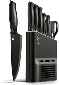 Randalfy 6 Piezas Juego de Bloques Cuchillos de Cocina con Mango Ergonómico y Acero Inoxidable con Alto de Carbono, Incluye pan, chef, cuchillos para frutas y tijeras de cocina, Negro