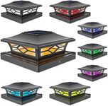 VOLISUN Solar Fence Post Cap Light Outdoor Waterproof RGB Color Changing Modes Deck Post Lights Solar Powered,LED Post Cap Light Black for 4x4 x6 Wooden or Vinyl Post PatioDeckGarden Decor(8Pack)