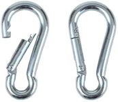 Fitcozi Heavy Duty Safety Lock Cable Attachment,Stainless Steel Spring Snap Hook Carabiner/Hook Swing Connector Multipurpose,SnapHook for Weight-Lifting Mountain Climbing Gym Silver (Pack of 2)