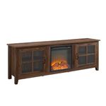 Walker Edison Bern Classic 2 Glass Door Fireplace TV Stand for TVs up to 80 Inches, 70 Inch, Walnut