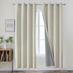 Joydeco 100% Blackout Linen Curtains 84 Inches Long 2 Panels, Thermal Insulated Burlap Curtain & Drapes, Grommet Room Darkening Textured Curtains for Bedroom Living Room (42x84 inch,Light Beige)