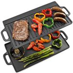 Andrew James Reversible Cast Iron Griddle Pan with Enamel Coating - Durable Non-Stick Surface, Perfect for Indoor and Outdoor Cooking, Ideal for BBQ, Hob & Oven, Easy to Clean, Includes Brush