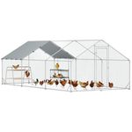 PawHut Chicken Run, Large Metal Chicken Coop with Nesting Box, Waterproof & UV-Resistant Cover, Roosting Bars, Poultry Cage for Outdoor, Backyard, Farm, for 18-24 Poultry