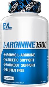Evlution Nutrition 1500mg L-Arginine Capsules - High Strength L Arginine Supplement for Enhanced Nitric Oxide Production plus Protein and Creatine Synthesis - Preworkout Nitric Oxide Supplement