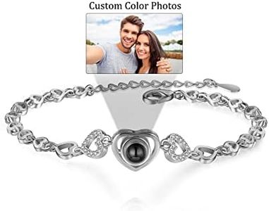 lorajewel Personalizzato Proiezione di Foto Bracciale con Foto Stampata Placcato Argento Cuore Ciondolo Madre e Figlia Regalos per Natale San Valentino Compleanno Festa della Mamma Argento