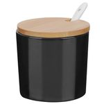 Sugar Bowl with Lid and Spoon, Kitchenexus Ceramic Sugar Container with Spoon and Bamboo Lid for Coffee Bar, Sugar Dispenser Jar Seasoning Salt Pot for Kitchen 230ml Black